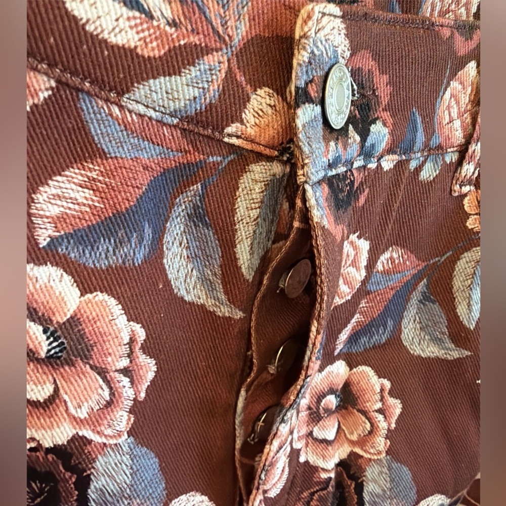 Olivaceous Barrel Pants Size Large Rust Burgundy Floral Pattern Button Closure - Picture 5 of 13